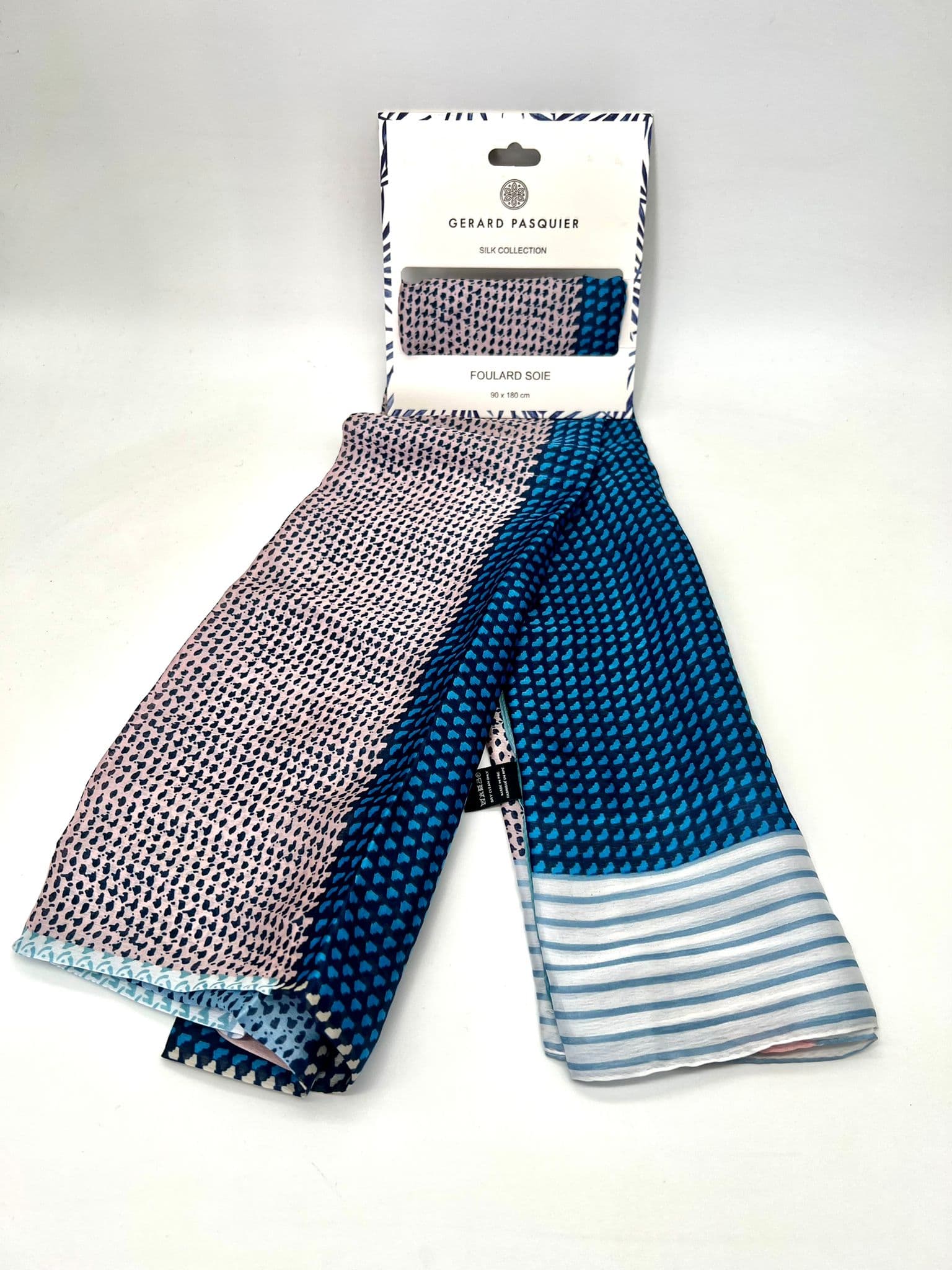 Foulard 100% Soie 90x180cm GERARD PASQUIER bleu beige